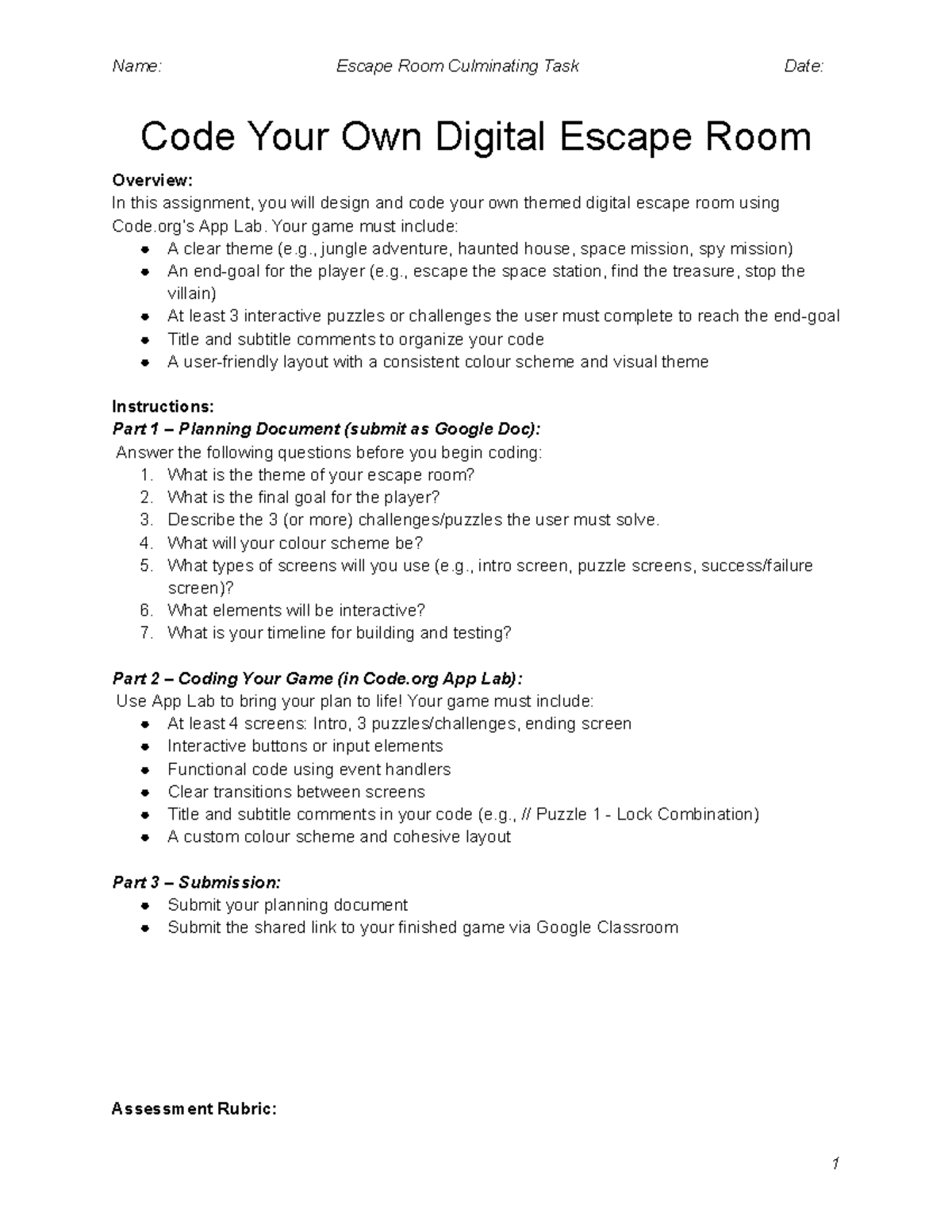 Code Your Own Digital Escape Room: Project Guidelines and Instructions ...