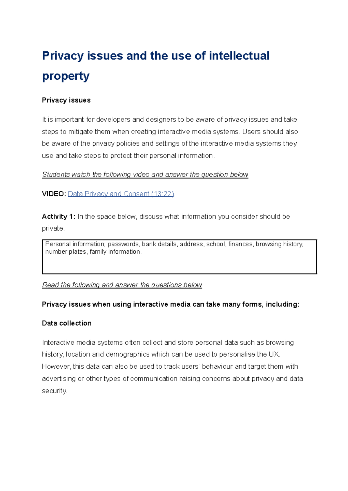 Privacy Issues and Intellectual Property in Interactive Media Systems ...