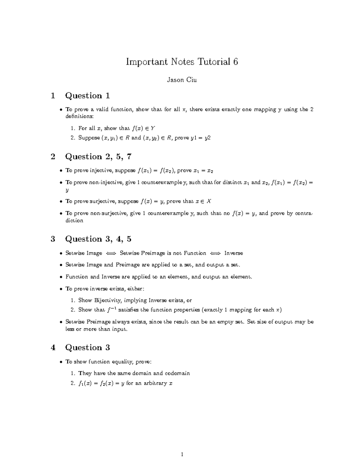 CS1231S T6 Notes - note - Important Notes Tutorial 6 Jason Ciu 1 ...