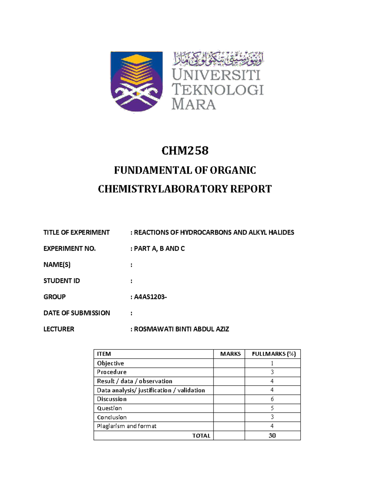 Chm 258 lab - chm258 lab - CHM FUNDAMENTAL OF ORGANIC ...