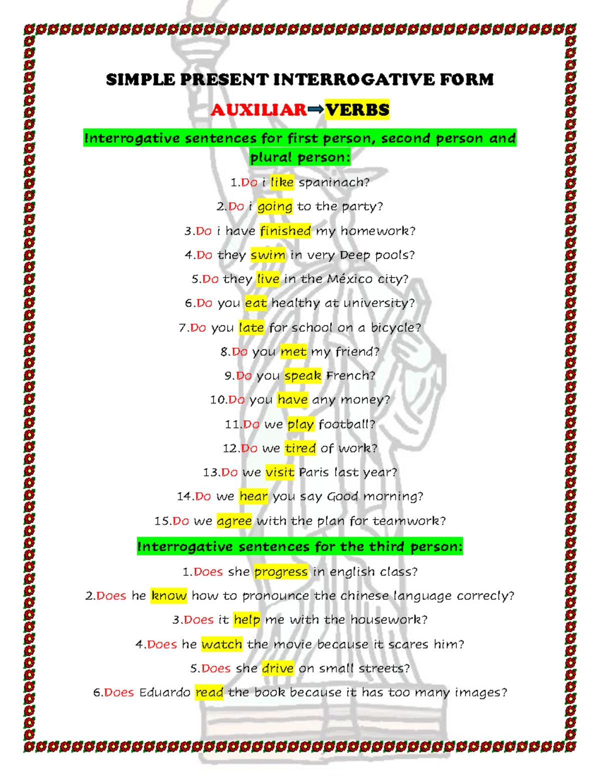 SIMPLE PRESENT INTERROGATIVE FORM - ESL Study Notes - Studocu