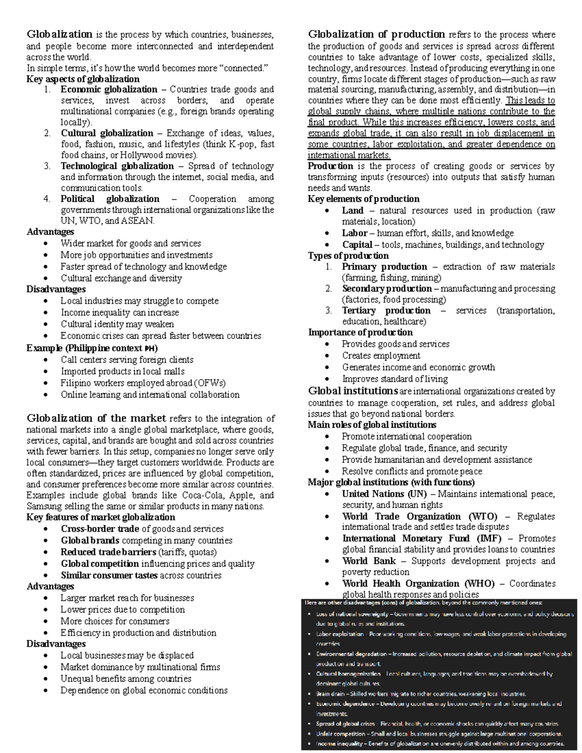 Globalization and Production: Key Concepts and Impacts (IBT) - Studocu