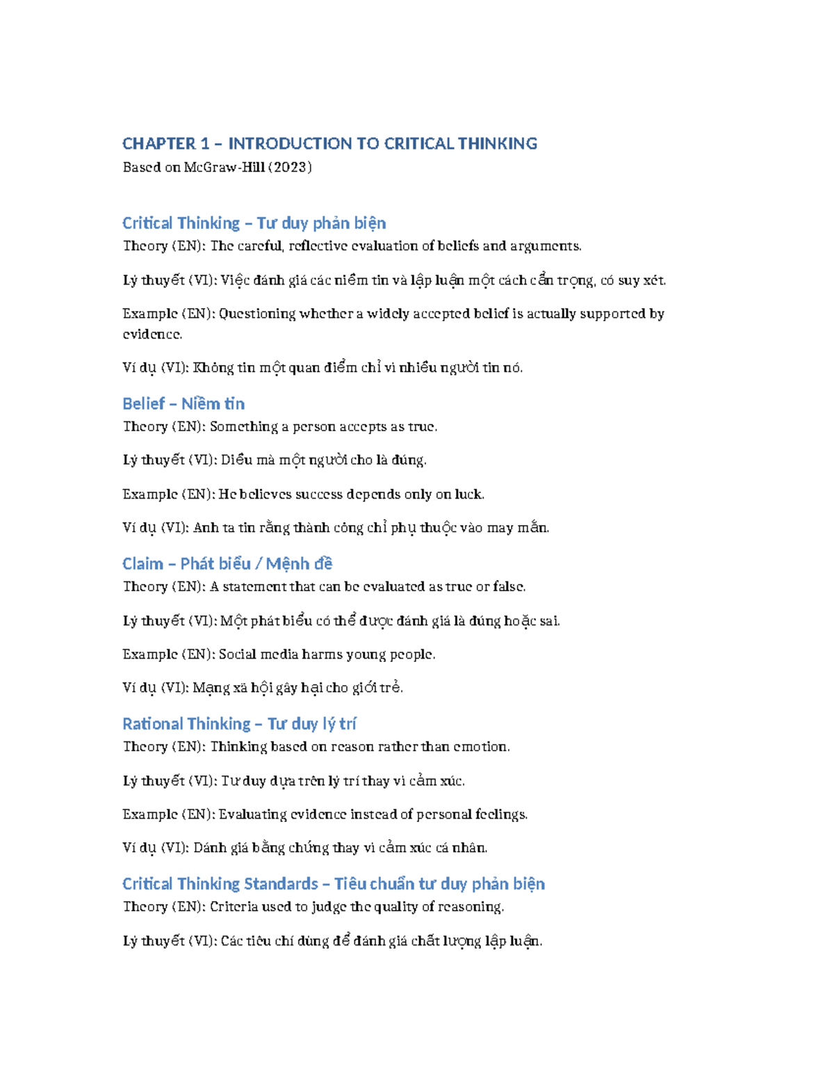 CHAPTER 1 FULL Strict - Critical Thinking Overview and Concepts - Studocu