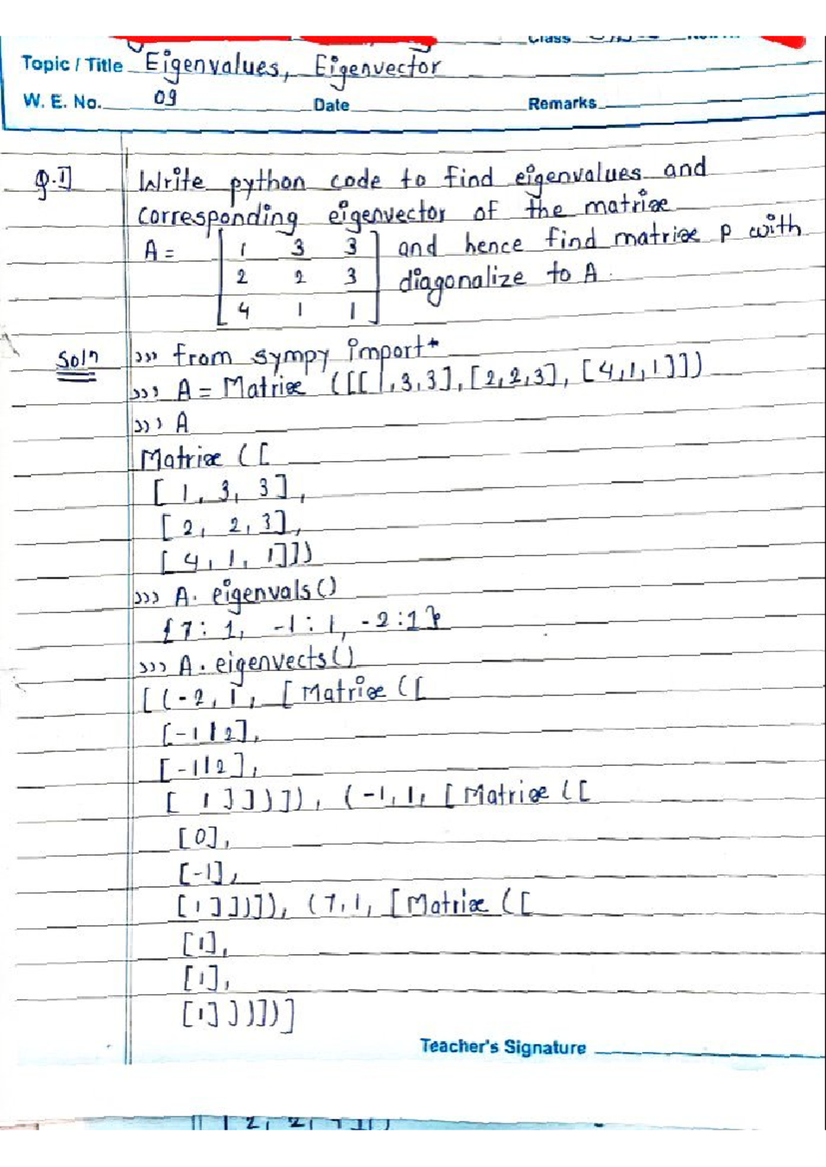 Python Practical 9: Eigenvalues and Eigenvectors Analysis - Studocu