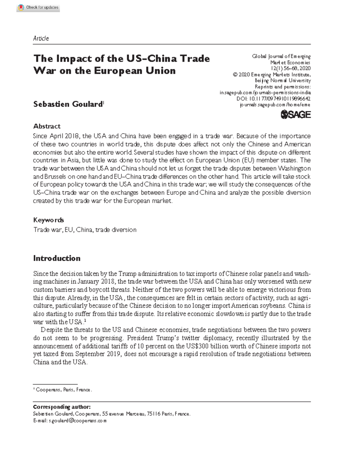 Goulard 2020 the impact of the us china trade war on the european union ...