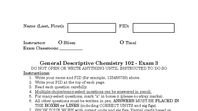 FA25 CHEM 102 Exam 3 - General Descriptive Chemistry - Studocu