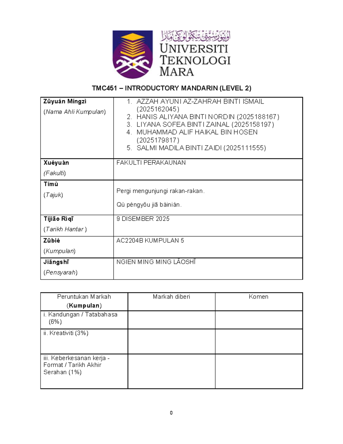 TMC451 Roleplay Script for Introductory Mandarin Level 2 - Studocu