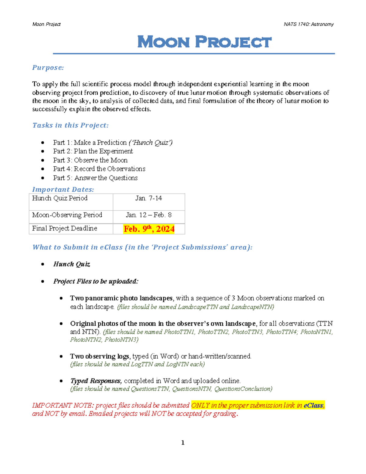 Moon Project Instructions: Hunch Quiz & Observational Tasks - Studocu