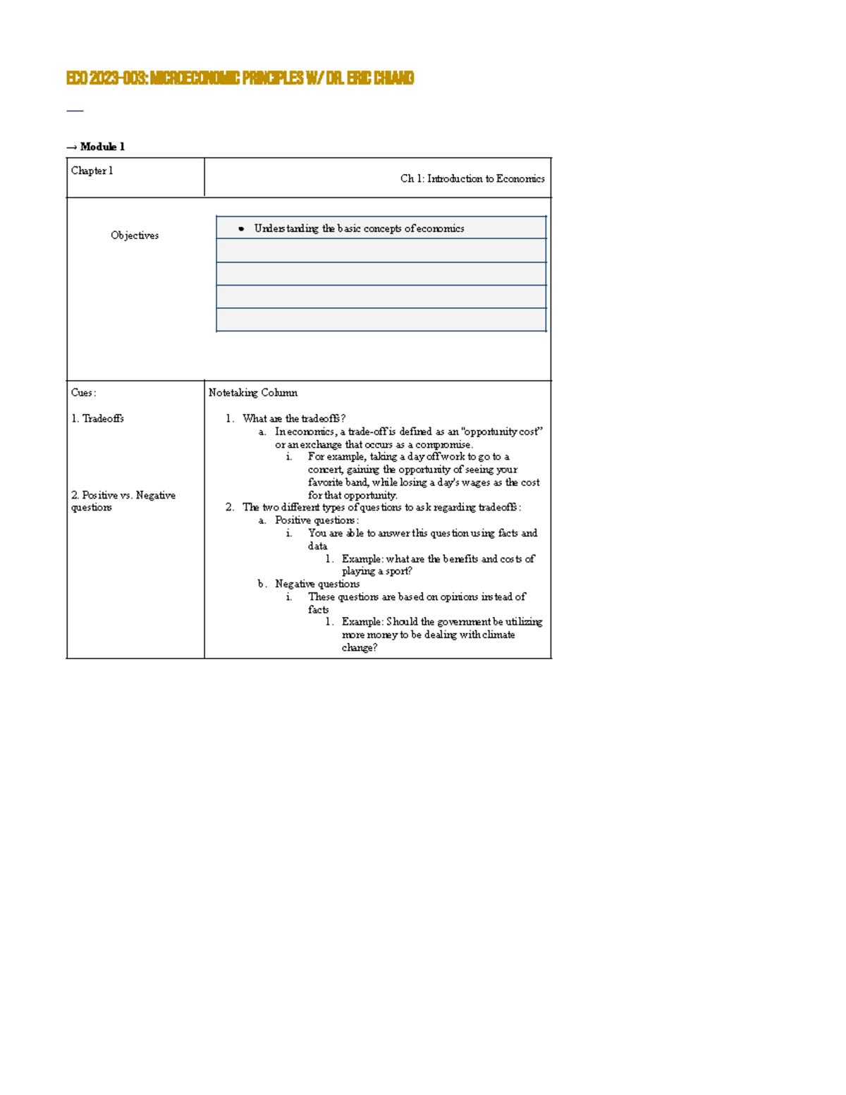 ECO 2023-003 Module 1 Notes Microeconomic Principles w Dr. Eric Chiang ...