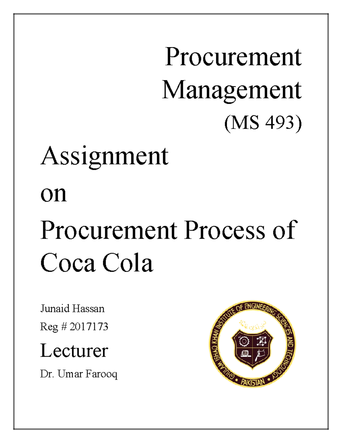 50732009 MS 493 Assignment: Coca Cola Procurement Process Analysis ...