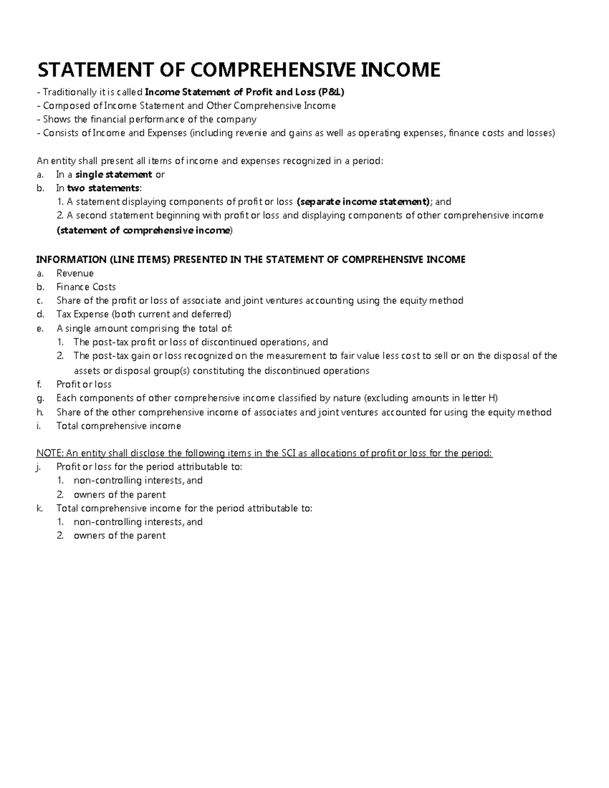 Statement of Comprehensive Income (SCI) Lesson Notes - Studocu