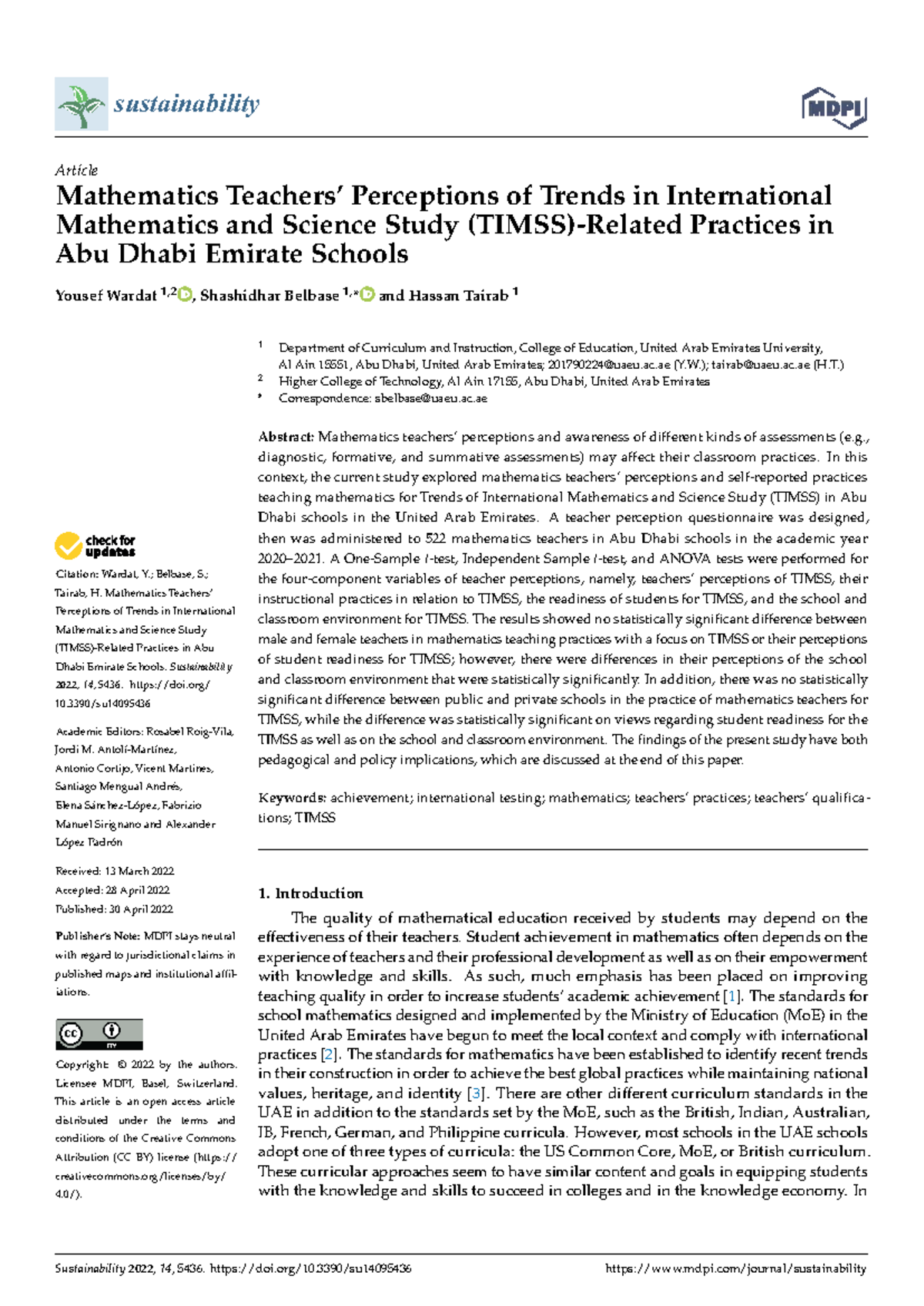 Mathematics Perceptions and TIMSS Practices in Abu Dhabi Schools (EDU ...