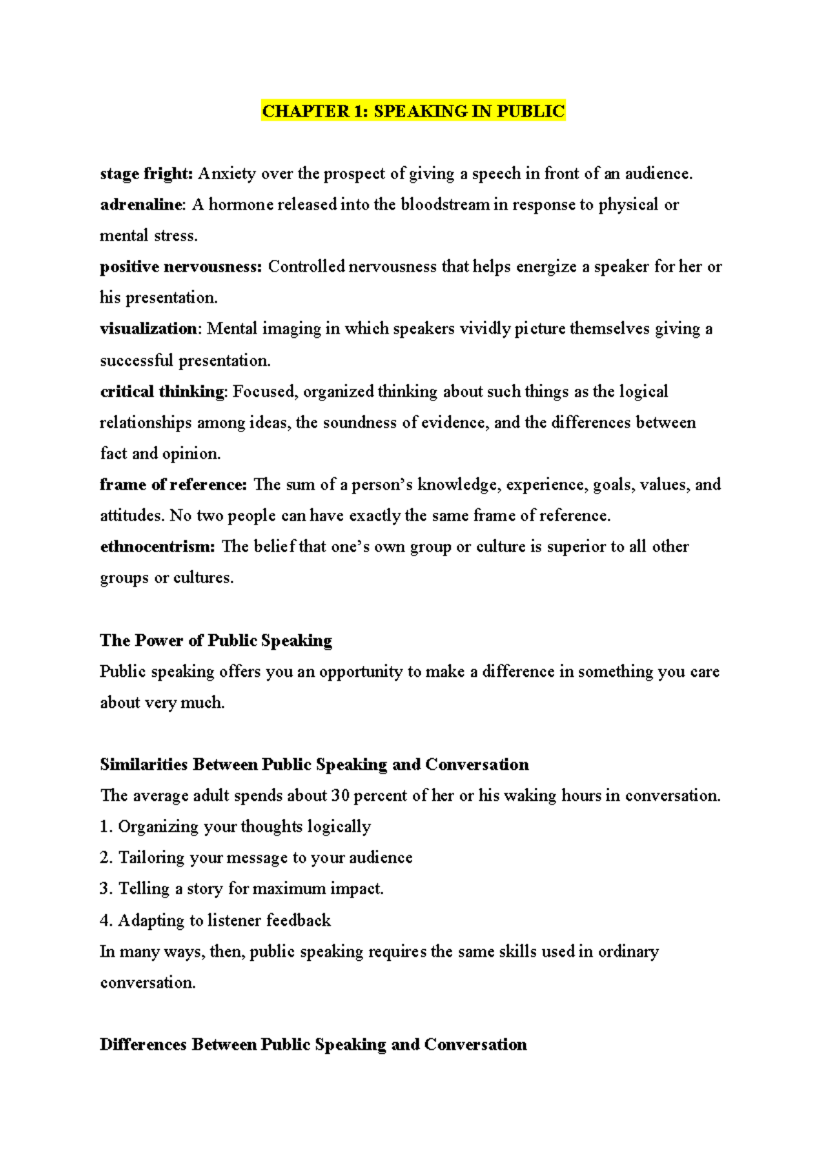 TACN5: Chapter 1-5 Public Speaking Concepts and Ethics Notes - Studocu