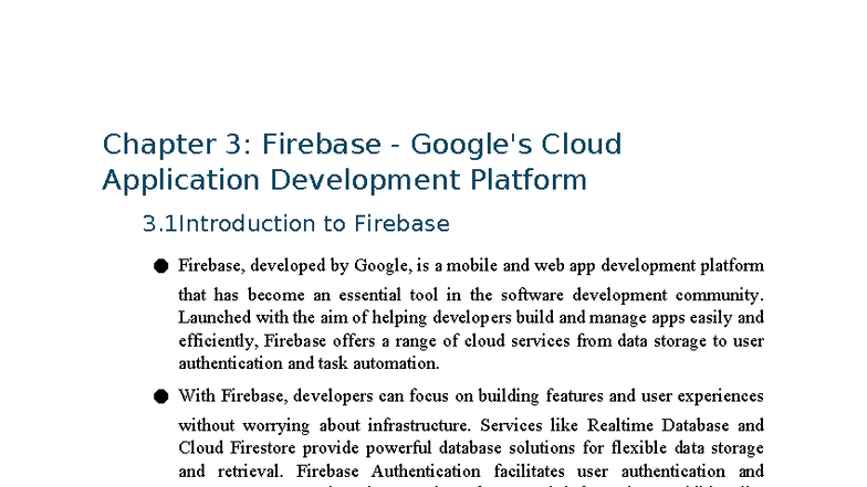 Chapter 3: Firebase Cloud App Dev Platform Overview and Services - Studocu