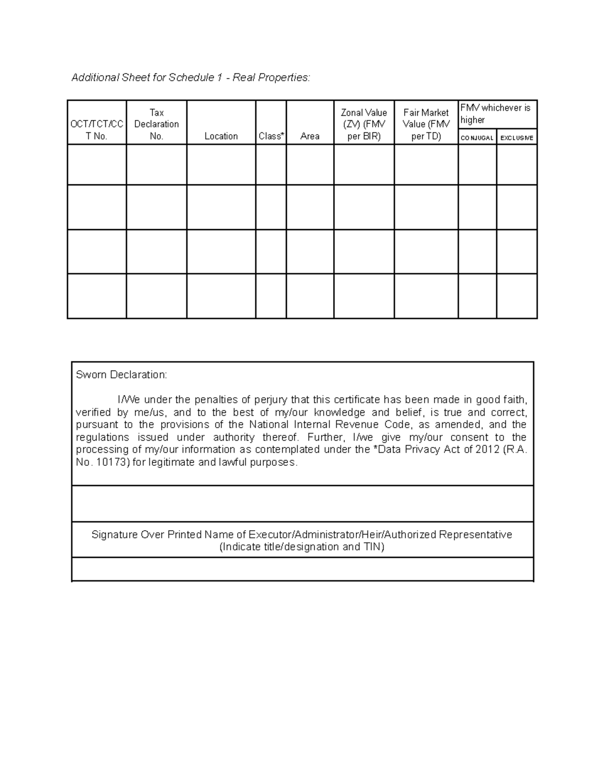useful forms for everyone - Additional Sheet for Schedule 1 - Real ...