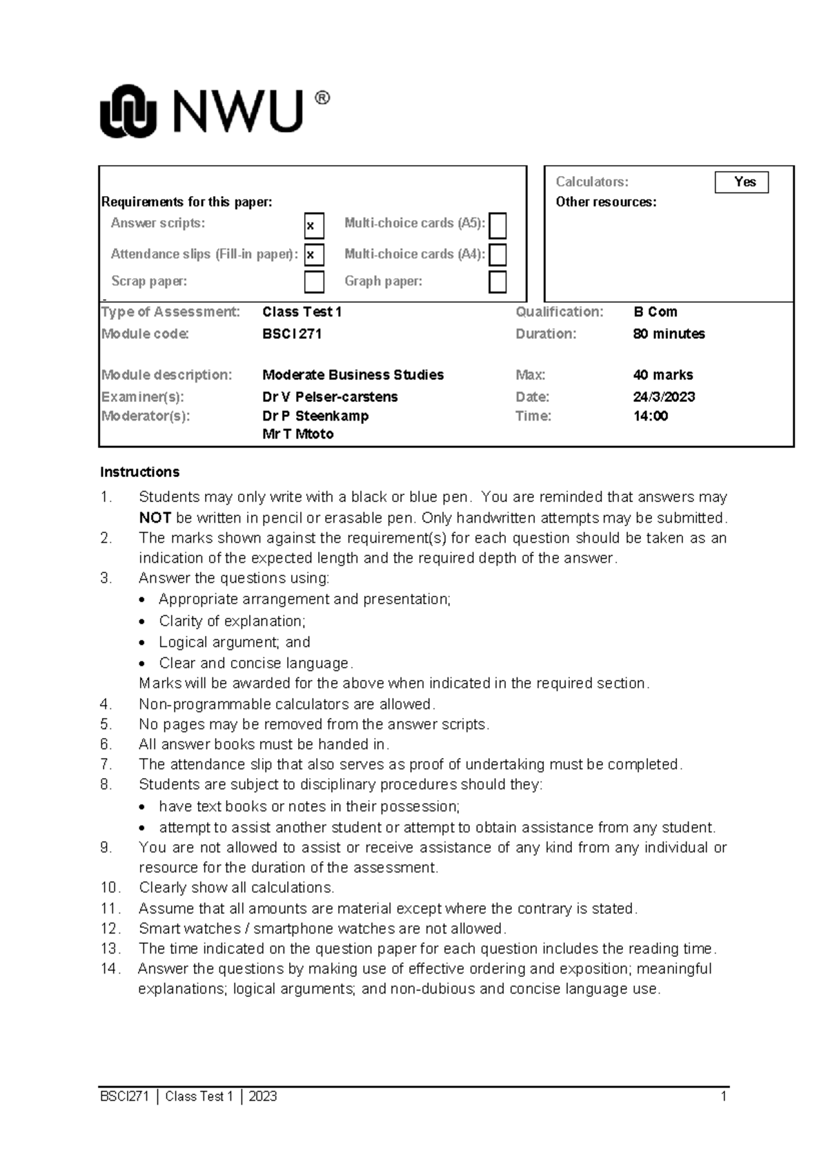BSCI 271 Class Test 1 - Final Exam Guidelines and Case Studies - Studocu