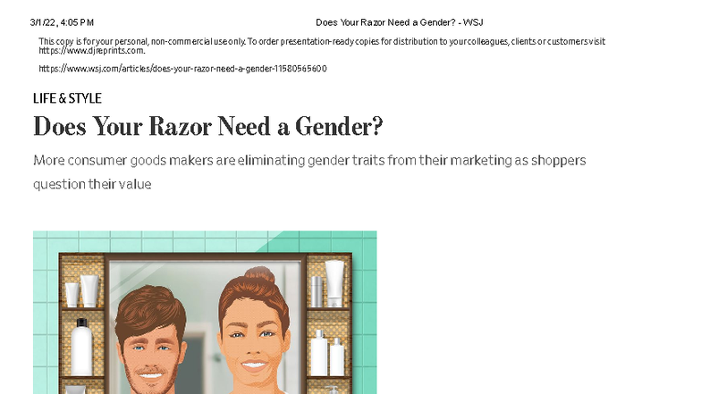Does Your Razor Need a Gender? Insights from WSJ Article - Studocu