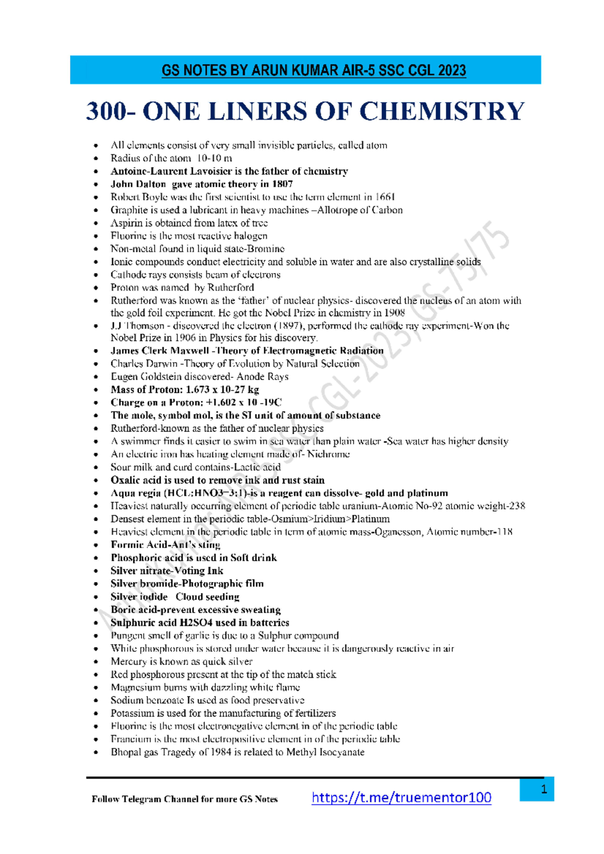 Chemistry 300+ One-Liners: Key Concepts and Definitions - Studocu