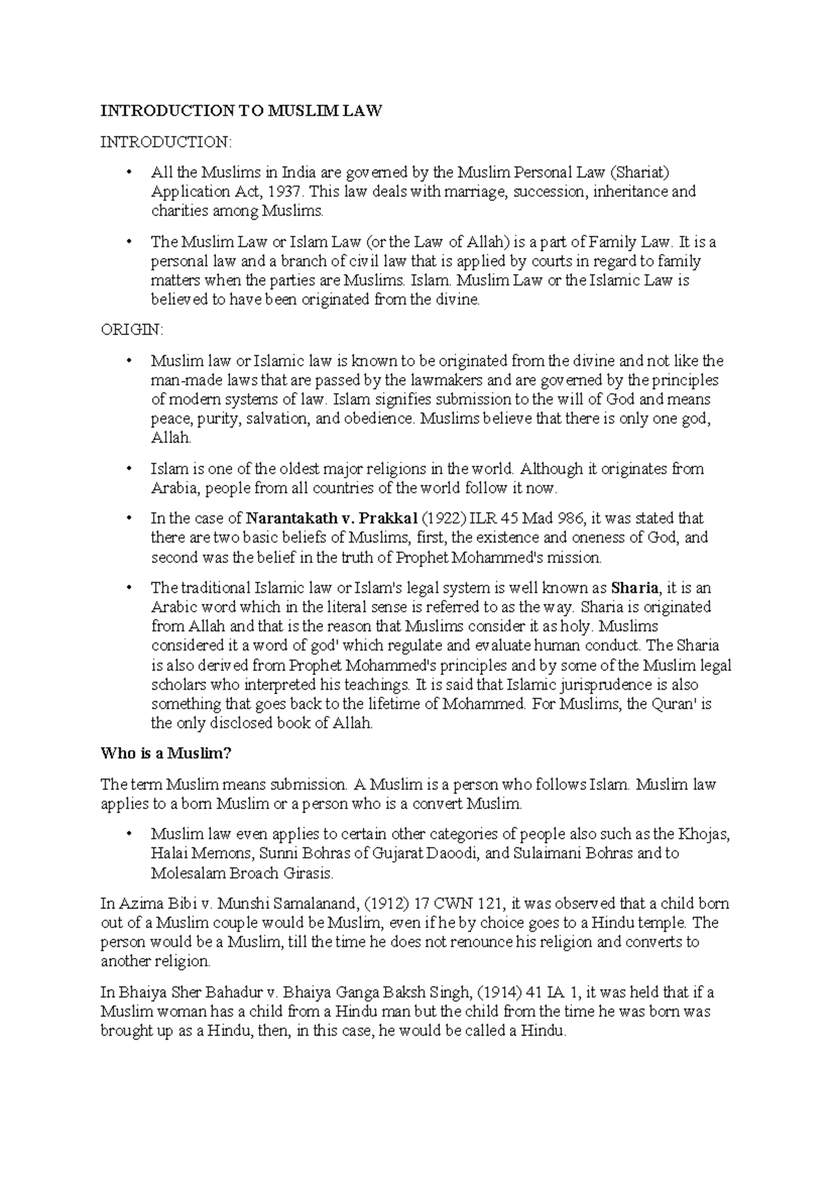 Muslim Law Overview: Key Principles and Personal Law (Course Code: LAW ...