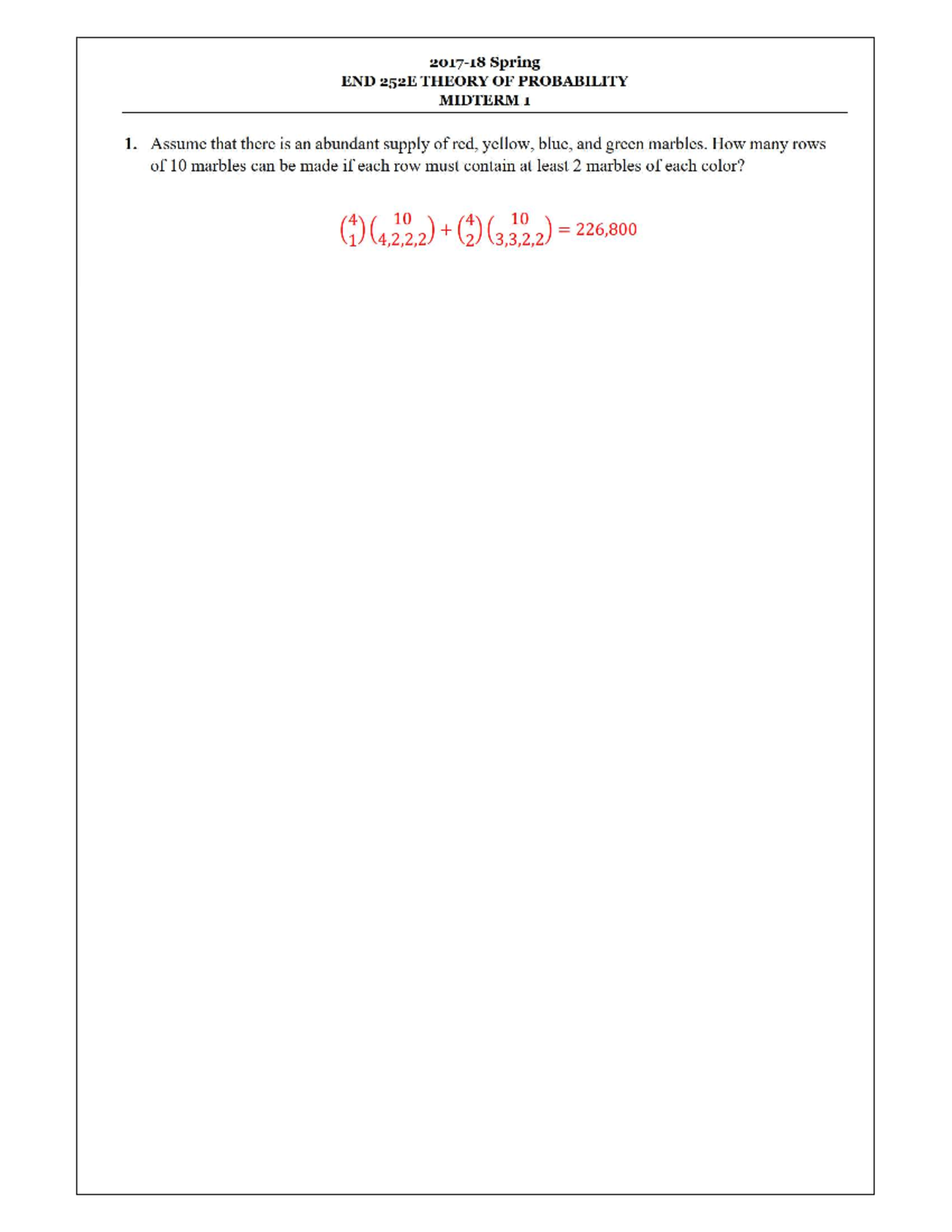 END252E Midterm 1 Answer Key: Theory of Probability Solutions - Studocu