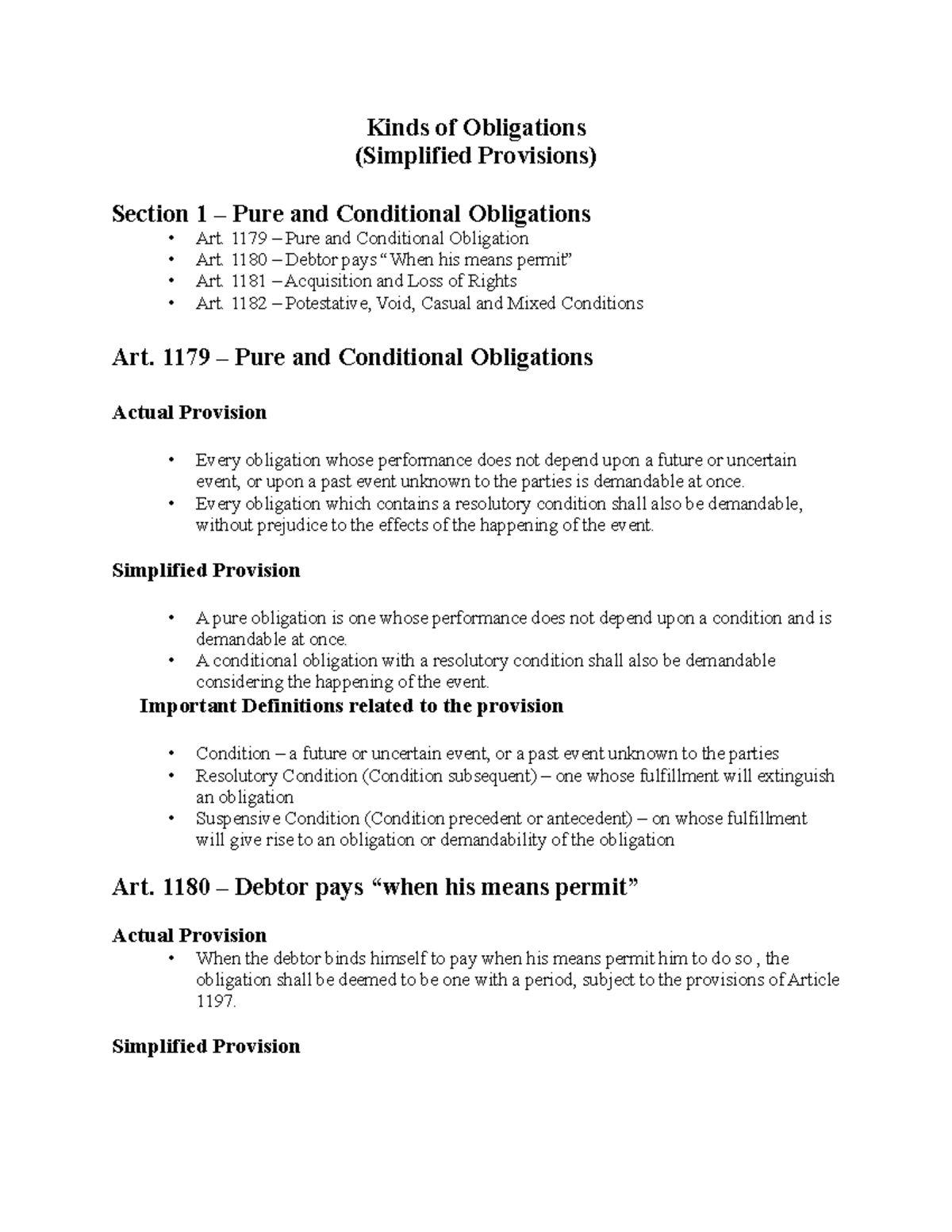 Kinds of Obligations (Simplified Provisons) - Laws on Obligations and ...