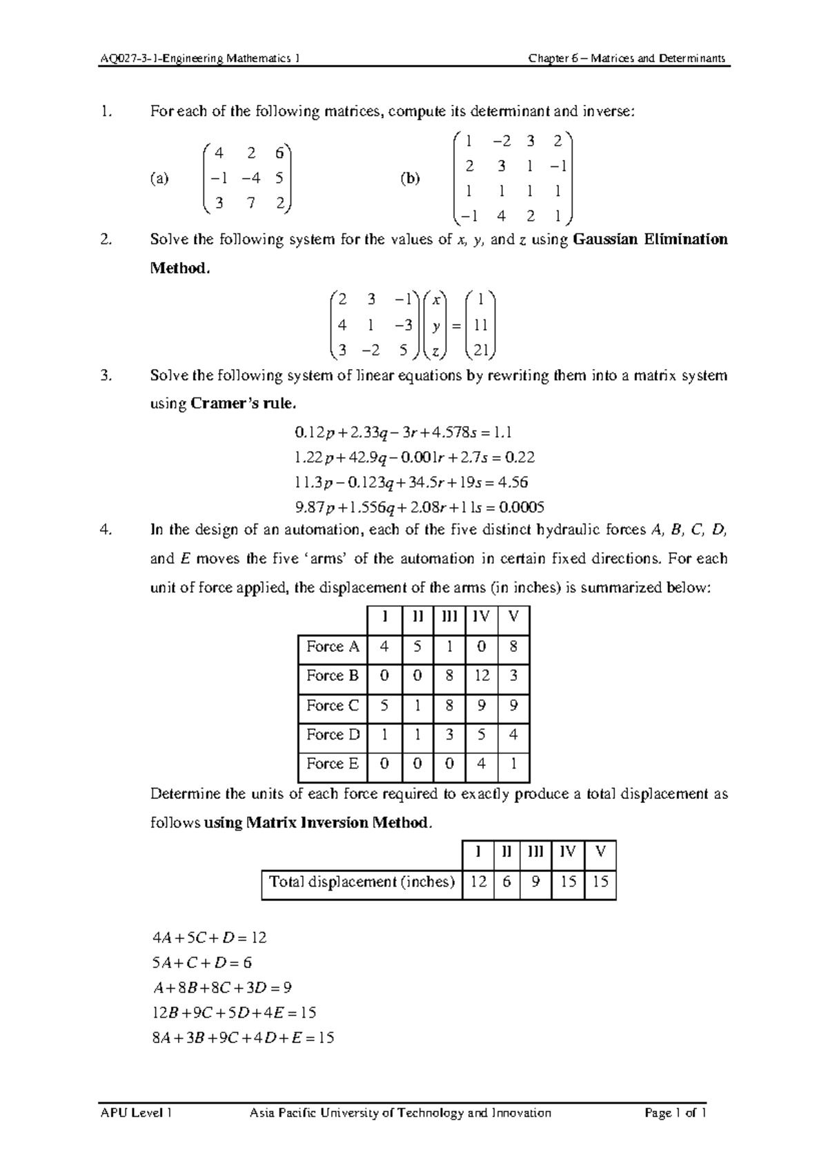 T7 - Matrices and Determinants - AQ027- 3 - 1 - Engineering Mathematics ...