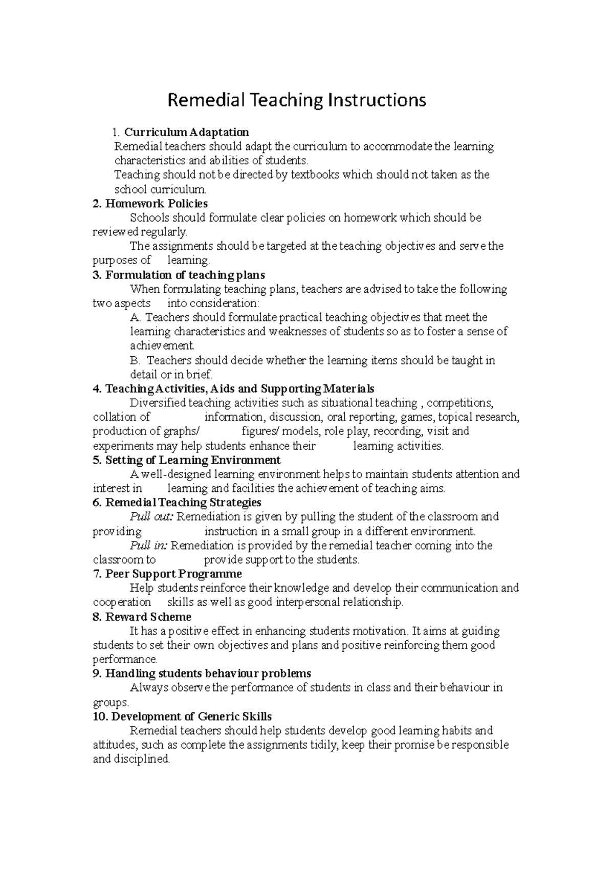 Remedial Teaching Guidelines and Strategies for Effective Instruction ...