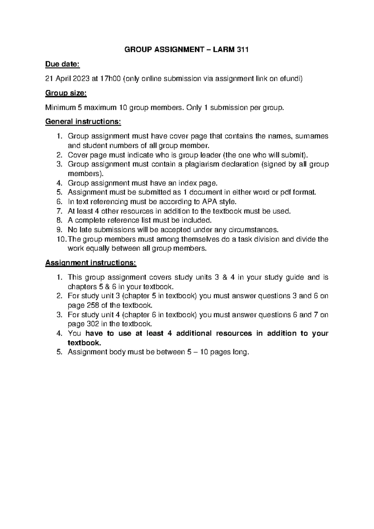LARM311 Final Exam Guidelines: Key Focus Areas and Study Units - Studocu