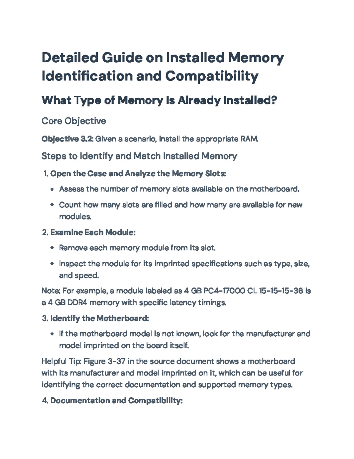 Guide to Installing and Identifying Installed RAM Memory Components ...