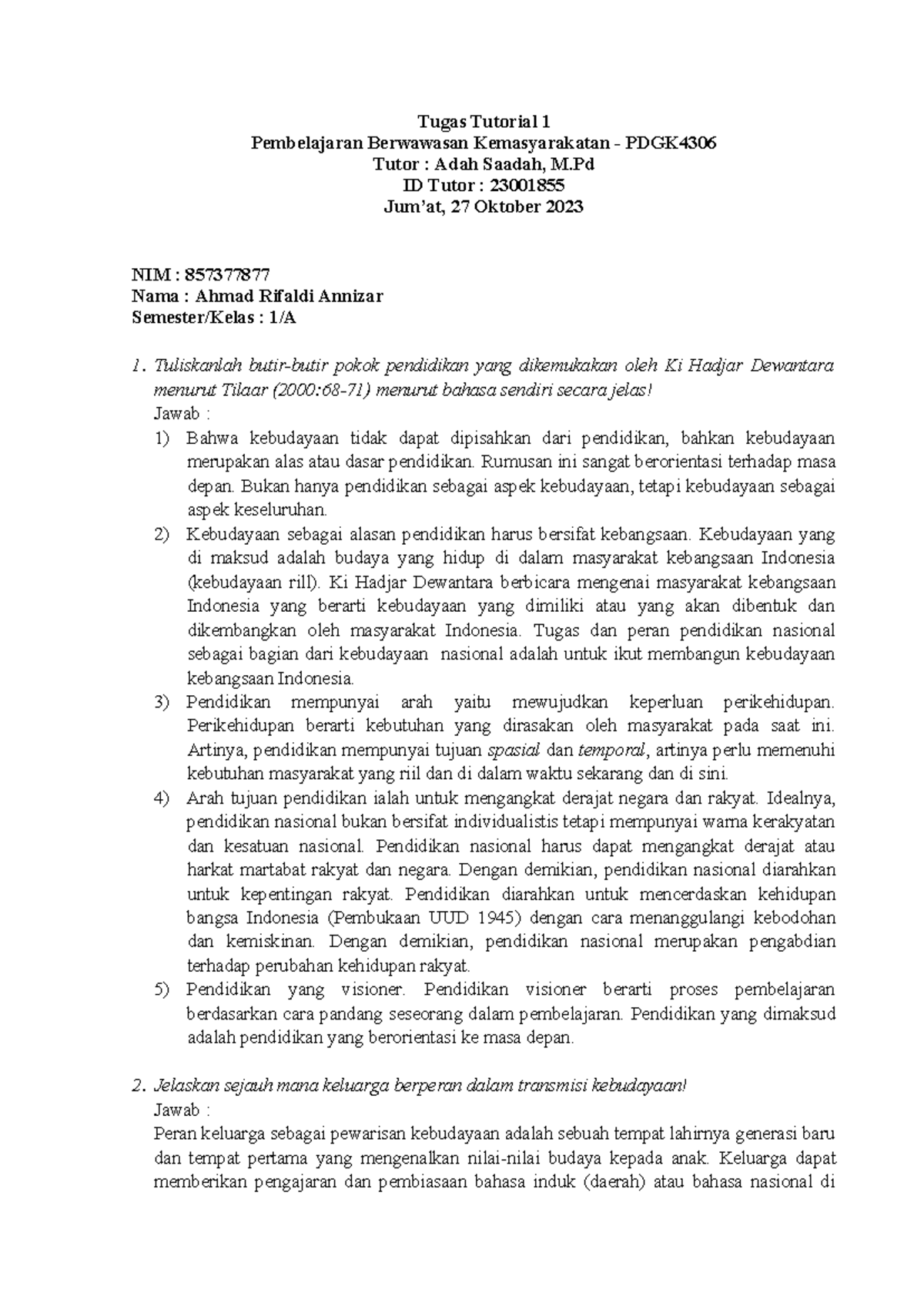(PBK) Tugas Tutorial 1: Pendidikan Berwawasan Kemasyarakatan - Ahmad ...