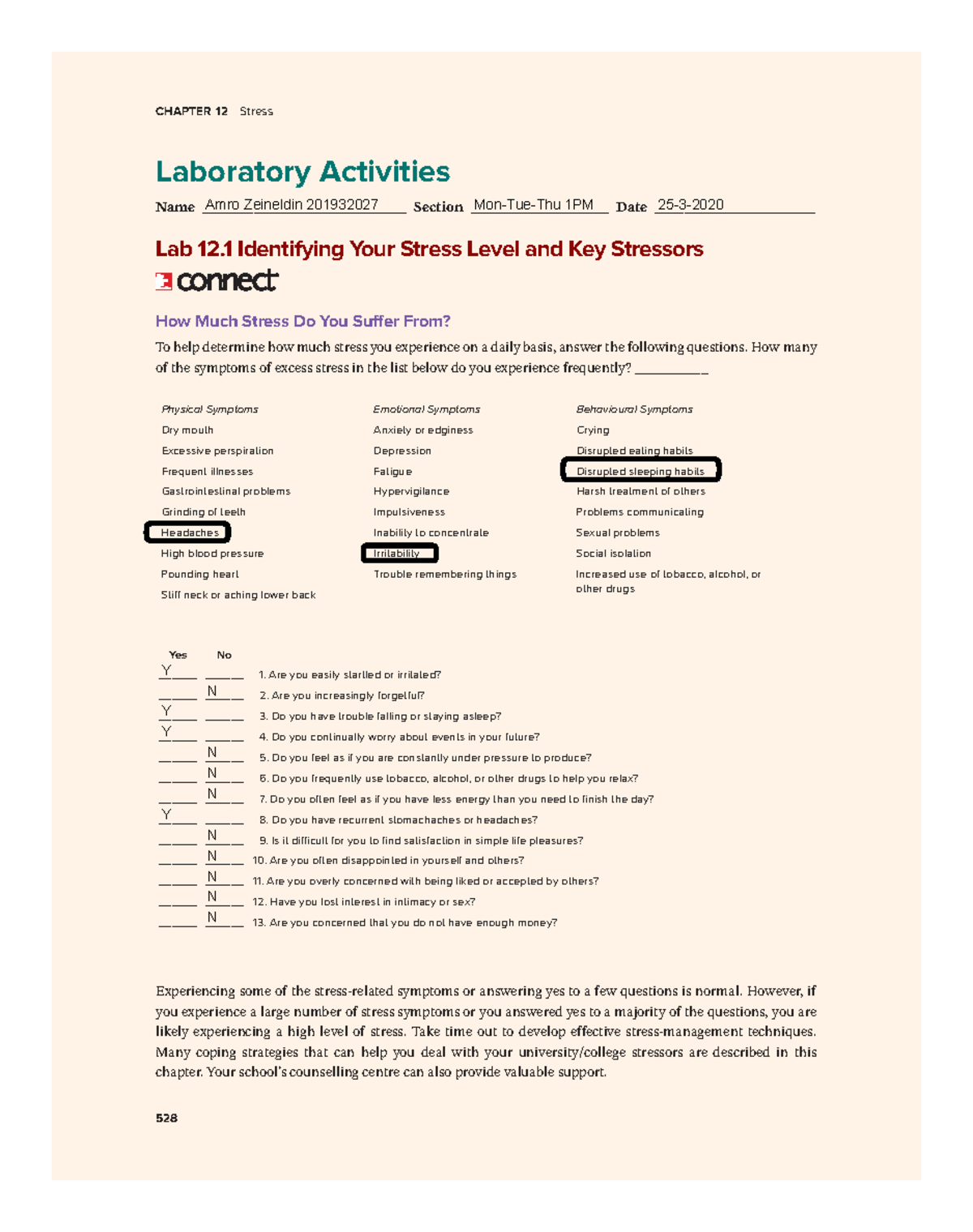 Lab 12.1 & 12.2 - Stress Assessment and Management Techniques - Studocu