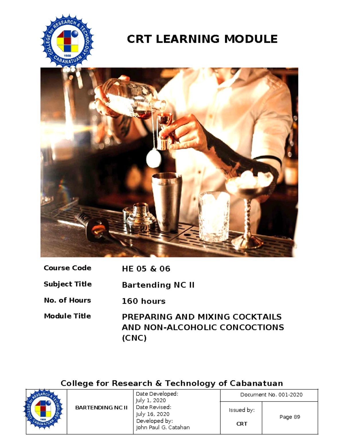 HE 05 06 Learning Module 5: Preparing & Mixing Cocktails (CNC) - Studocu