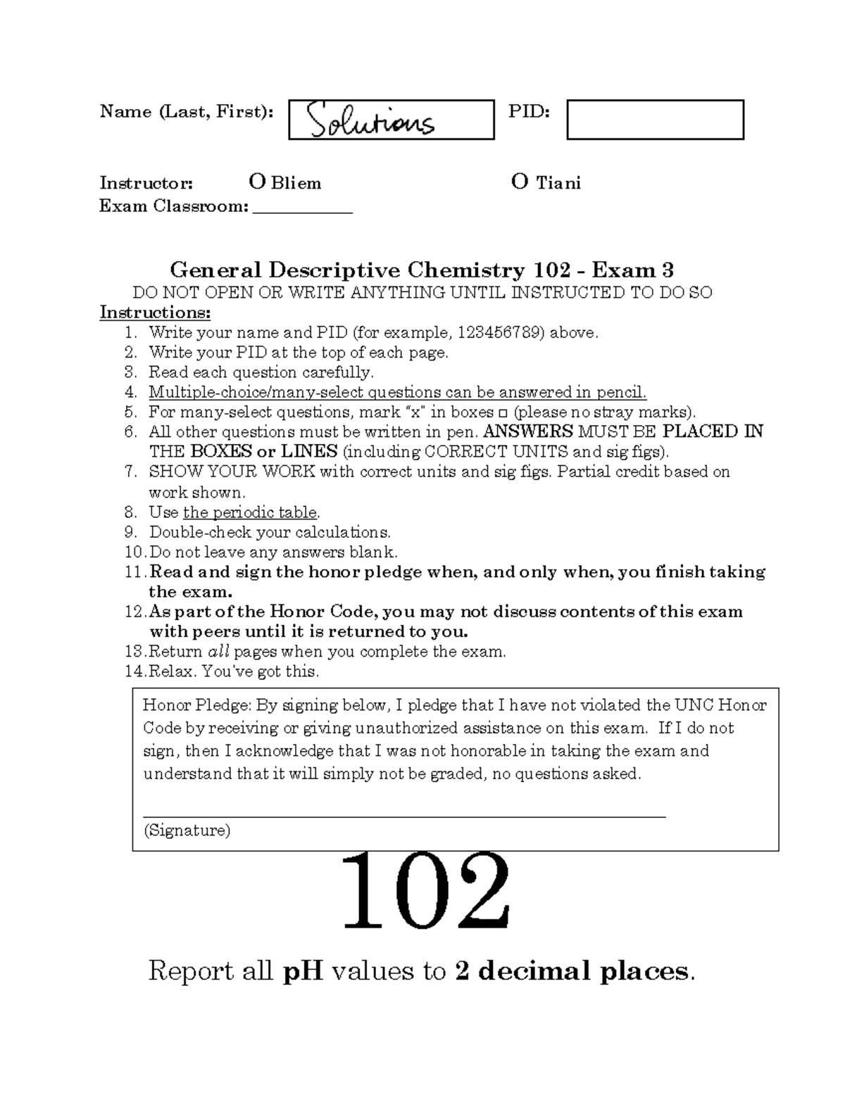 Exam 3 B Key - CHEM 102 General Descriptive Chemistry - Studocu