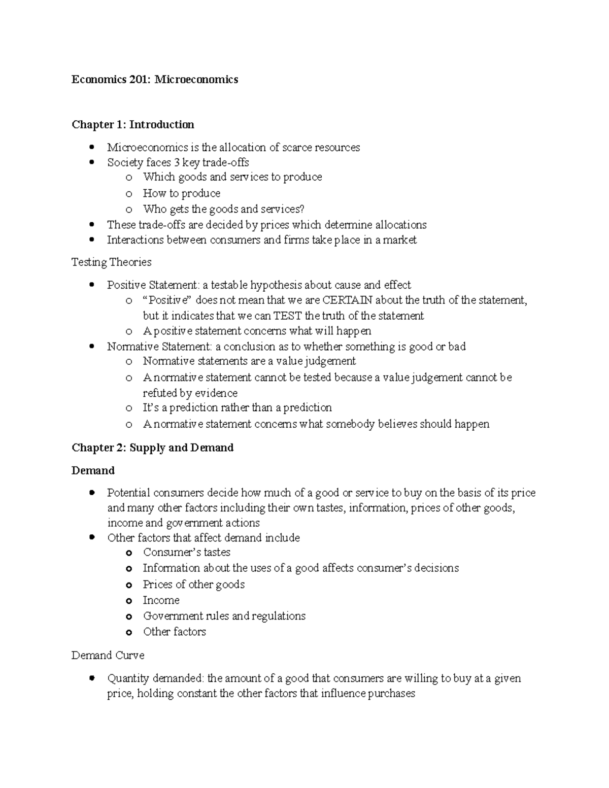 Econ 201 Course Notes Chapters 1 to 13 - Econ 201 - UWaterloo - Studocu