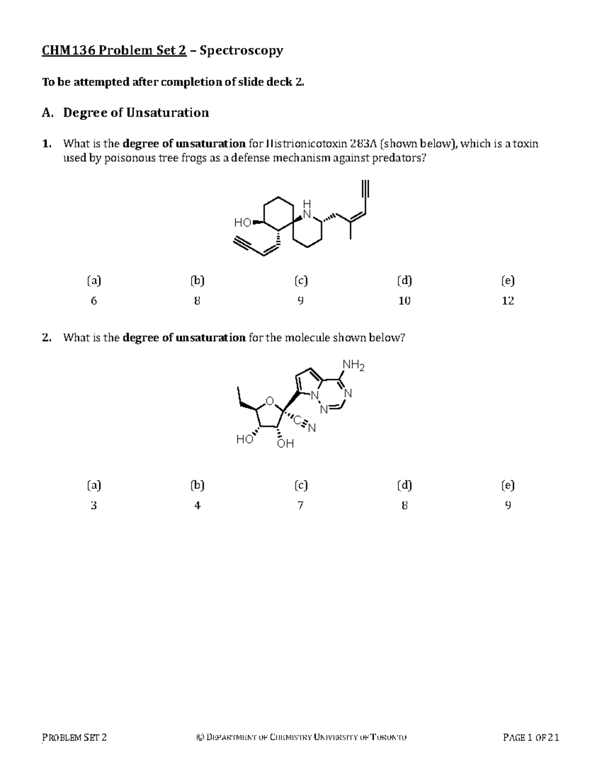 CHM136 Problem Set 2: Spectroscopy Questions and Solutions - Studocu