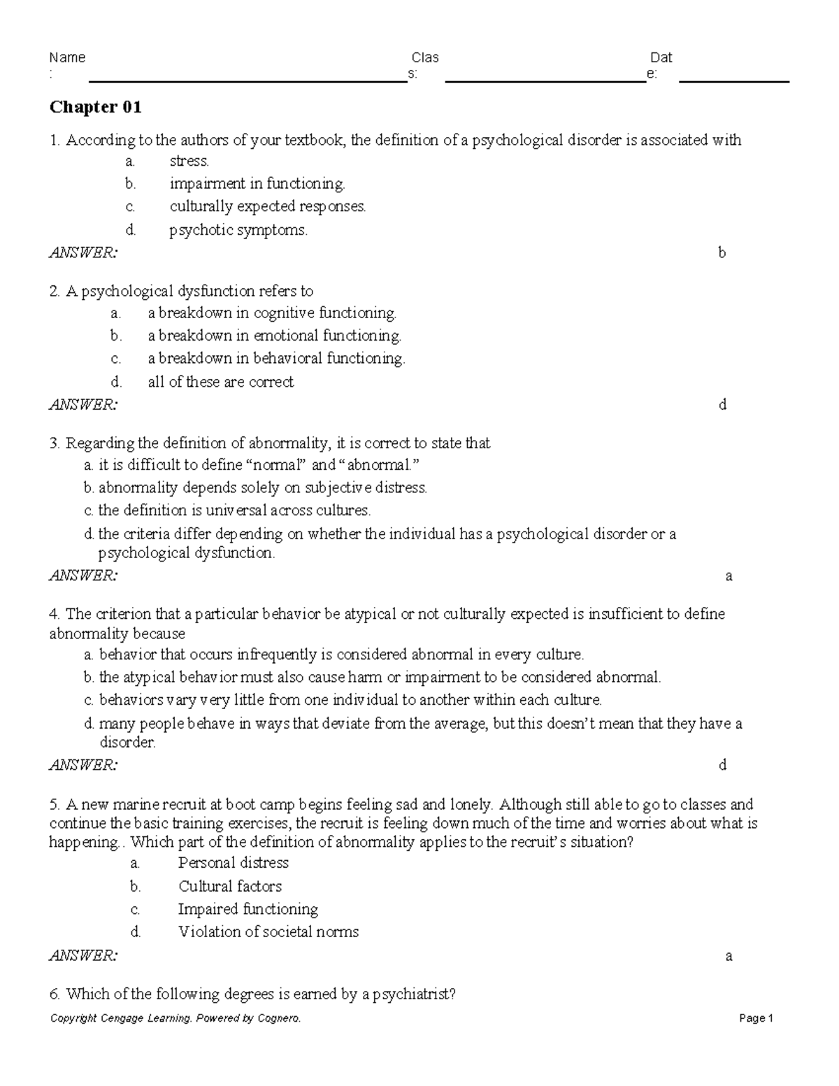 Chapter 01: Understanding Psychological Disorders and Abnormality - Studocu