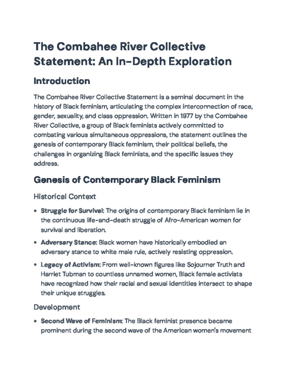 The Combahee River Collective Statement: A Black Feminist Perspective ...