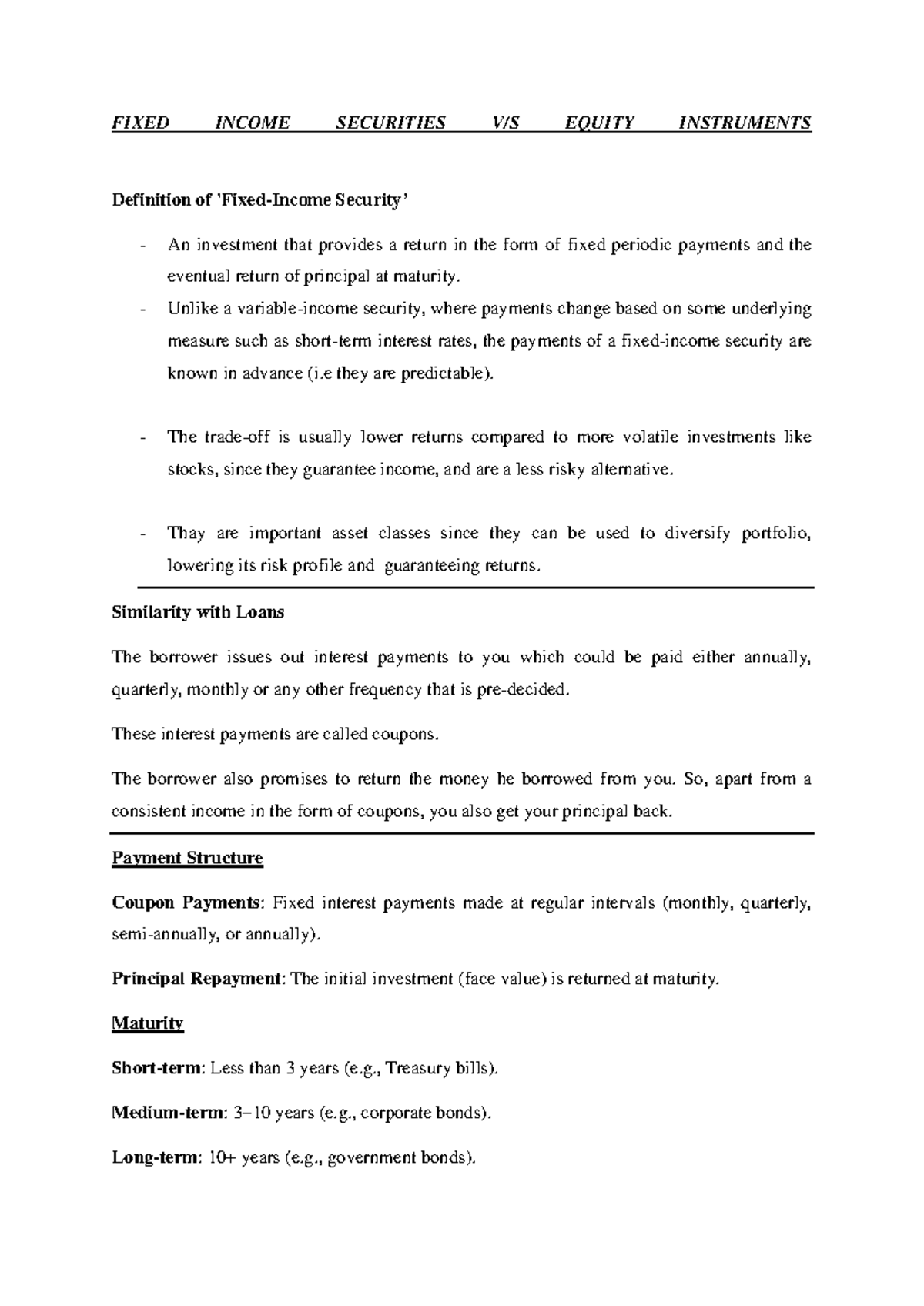 FIS - Fixed Income Securities Overview and Key Concepts - Studocu