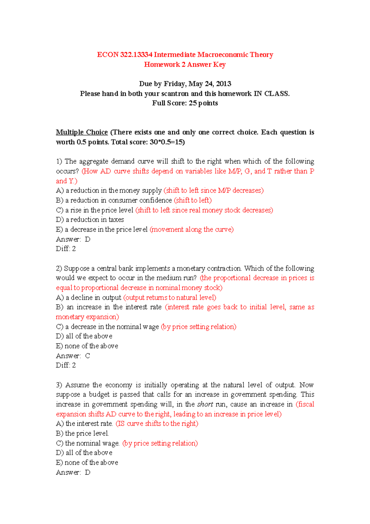 ECON 322.13334 Homework 2 Solution - Tutorial 2 Answer Key - Studocu