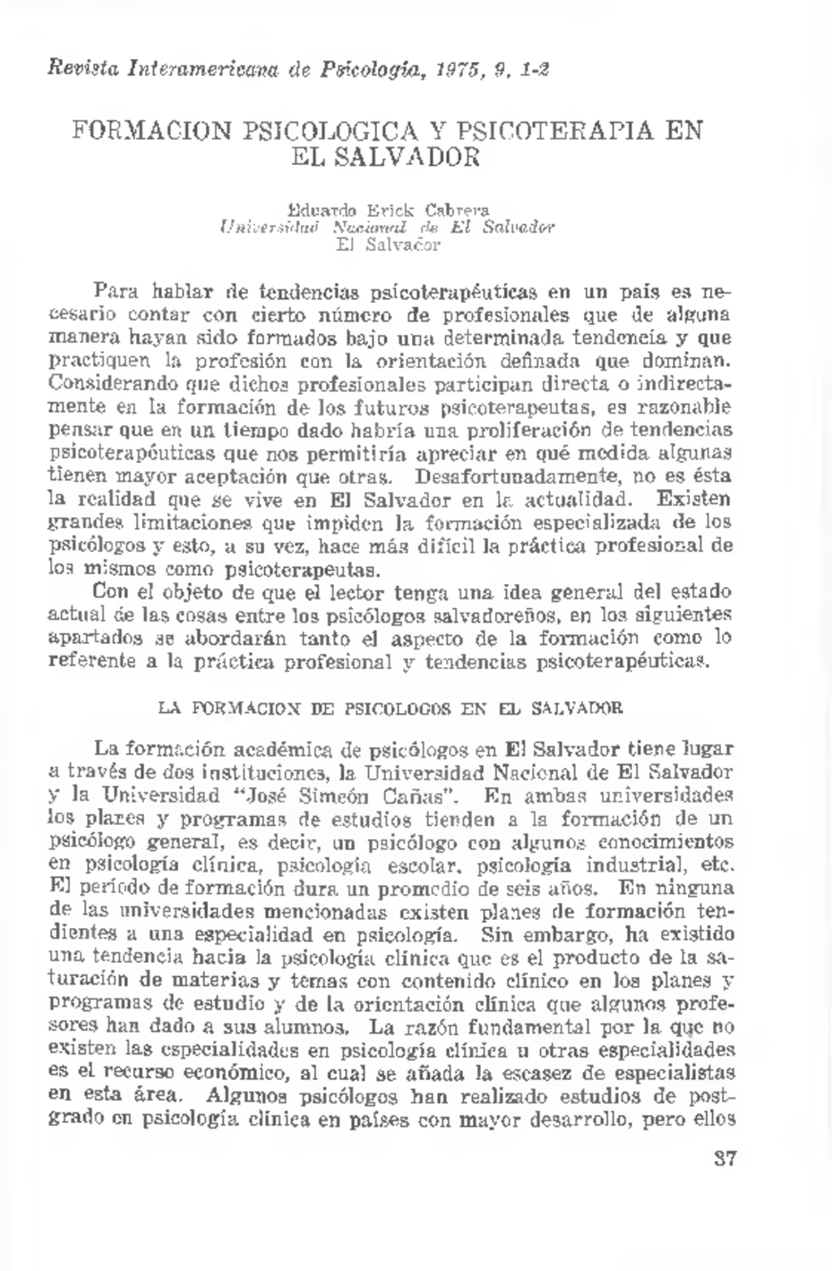 Formación Psicología y Psicoterapia en El Salvador - Document Preview