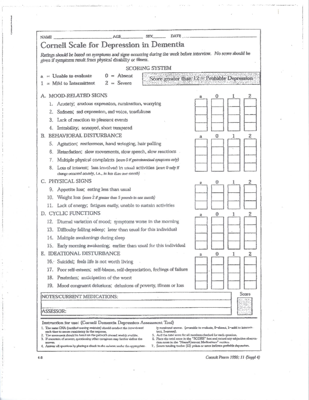 Cornell Scale for Depression in Dementia - Geriatric Study Guide - Studocu