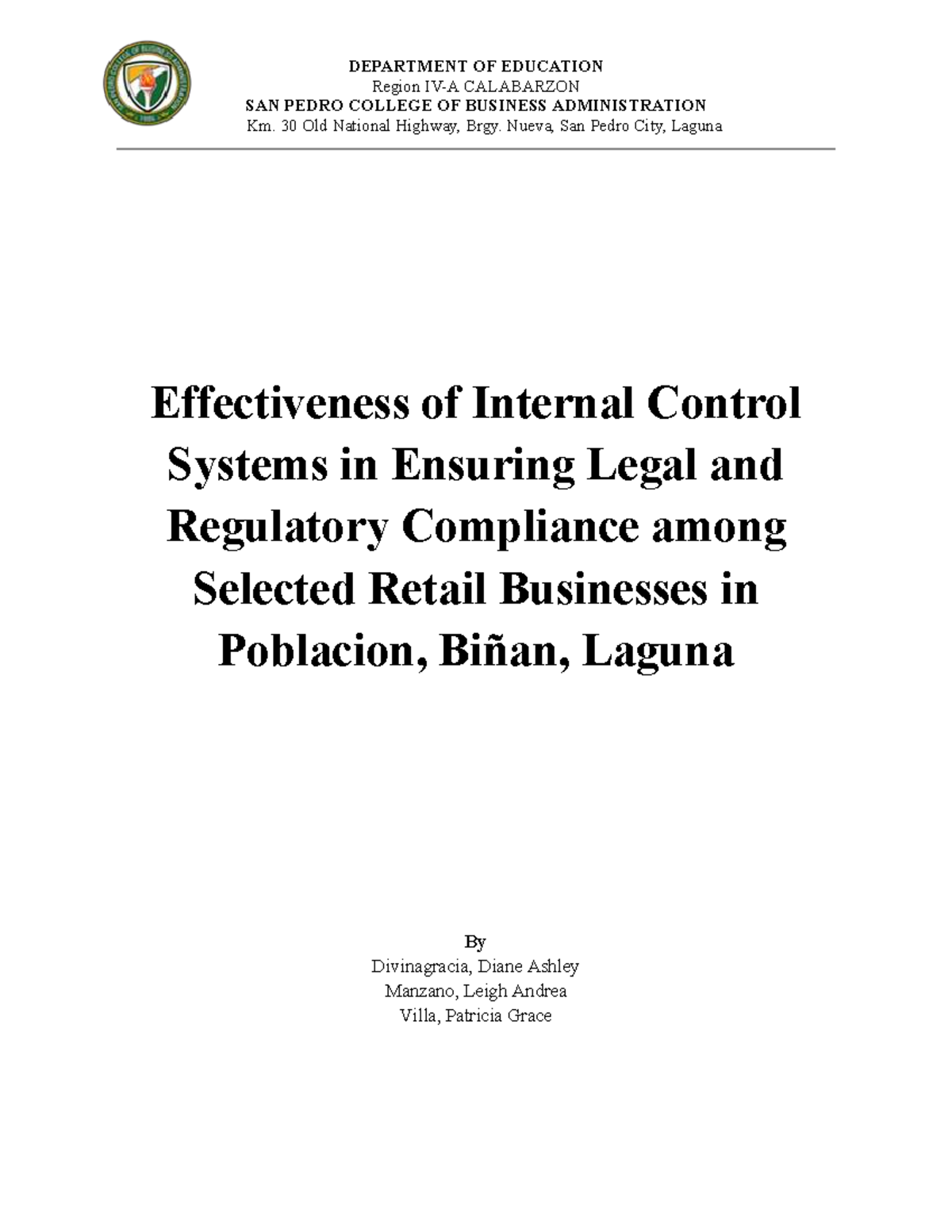 Effectiveness of Internal Control Systems in Retail Compliance: A Study ...