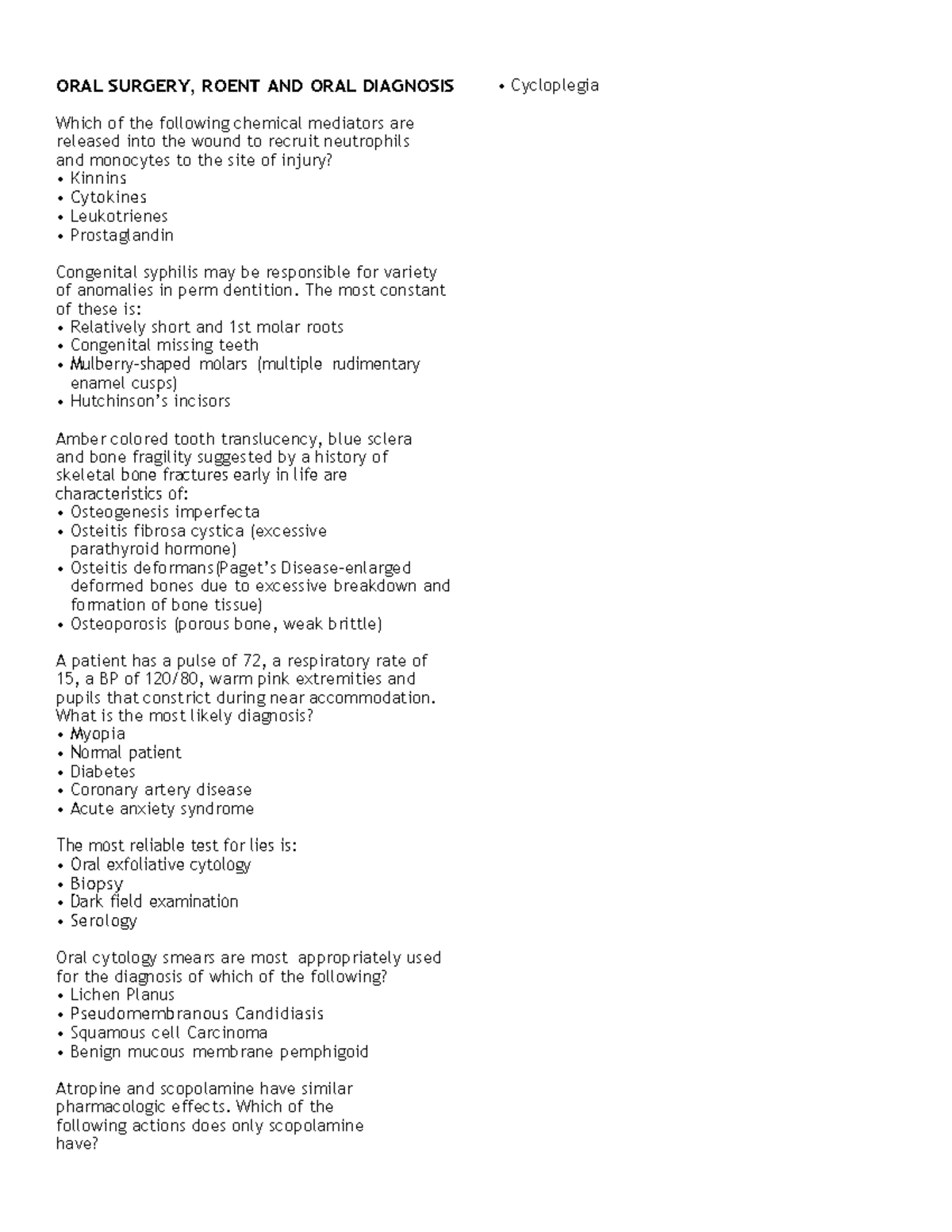 Final Exam Notes for Oral Surgery (Course Code: ROENT) and Oral ...