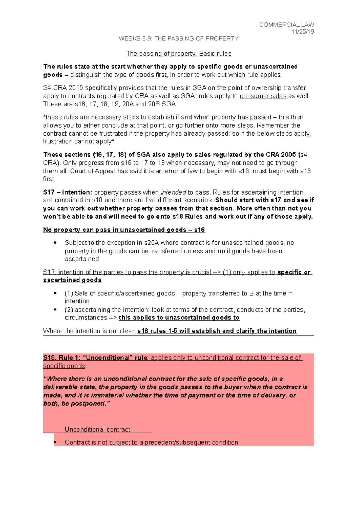 Commercial Law Lecture 8: Understanding the Passing of Property Rules ...