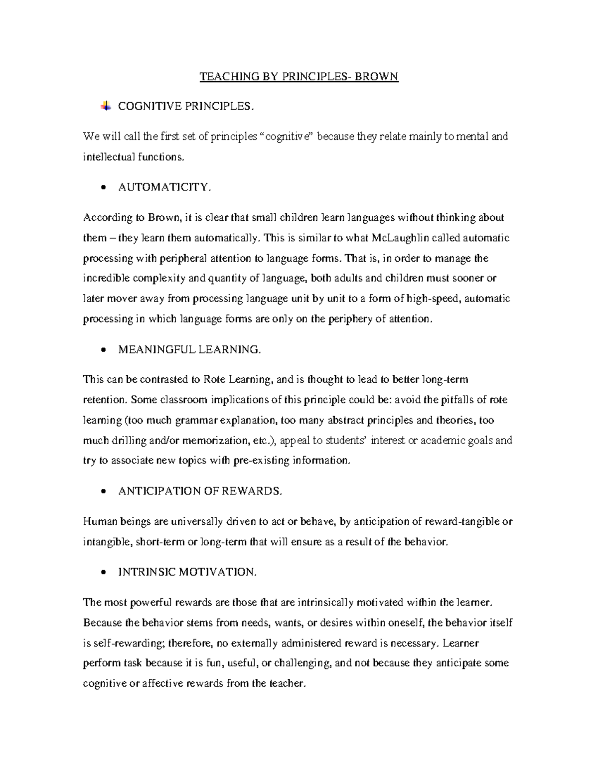 Summary - Chapter 4 Teaching by Principles by D. Brown - TEACHING BY ...