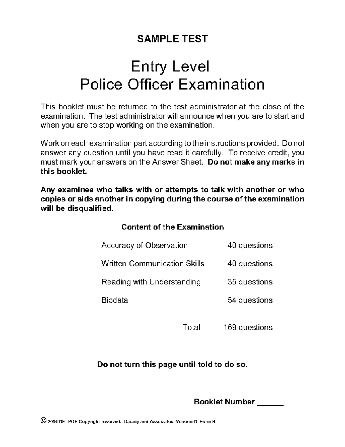 Pdjob study guide - SAMPLE TEST Entry Level Police Officer Examination ...