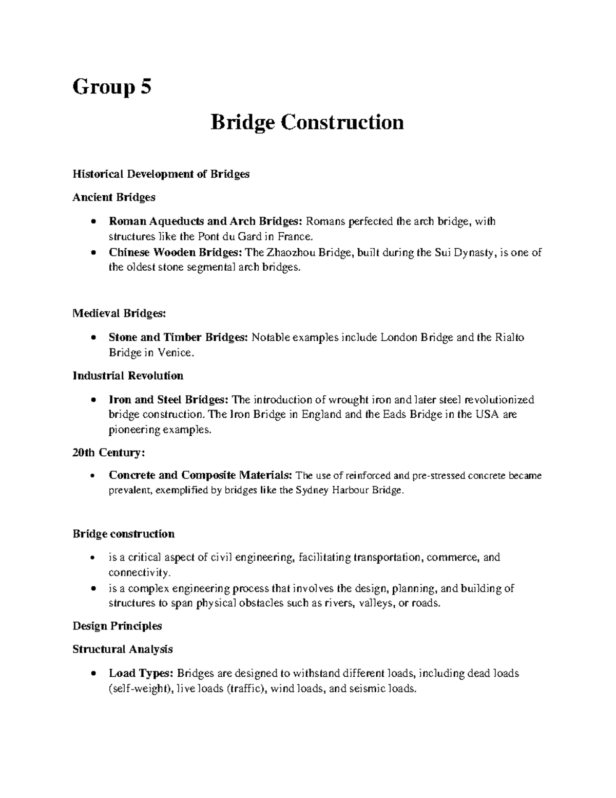 Bridge-Report - Notes - Group 5 Bridge Construction Historical ...
