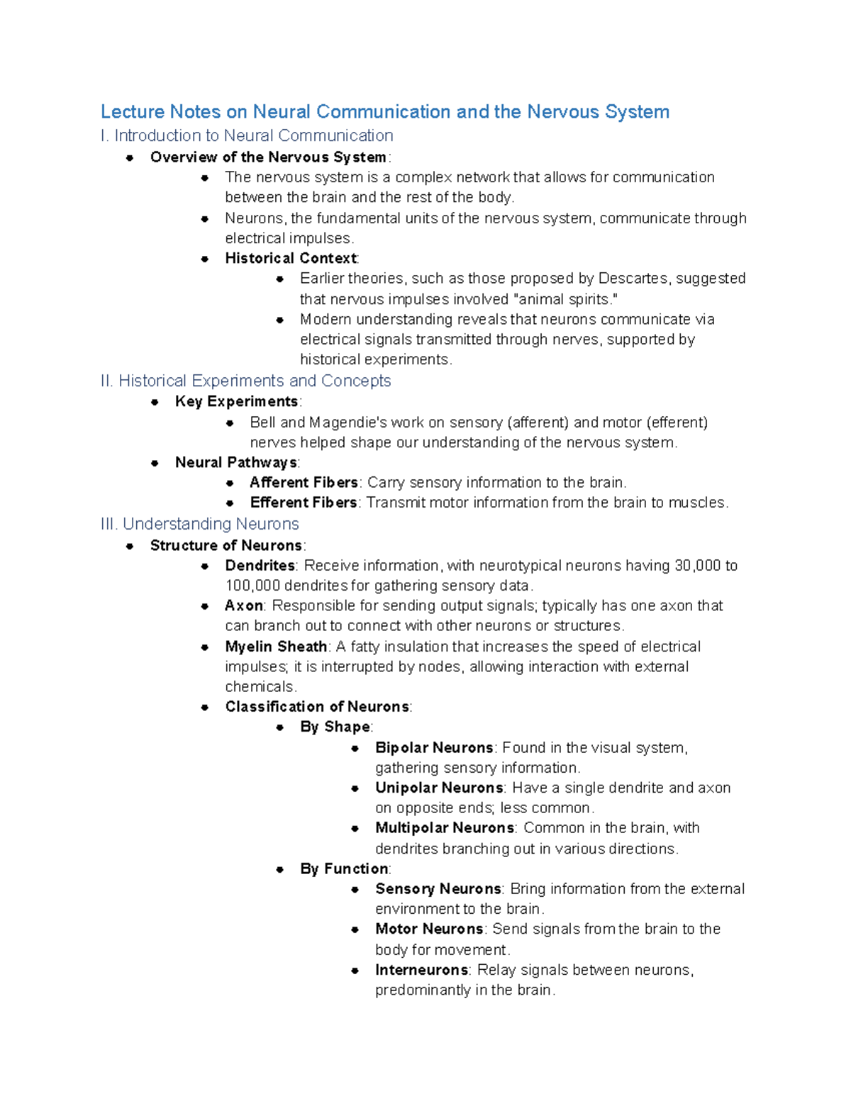 Lecture Notes: Neural Communication & the Nervous System - Studocu