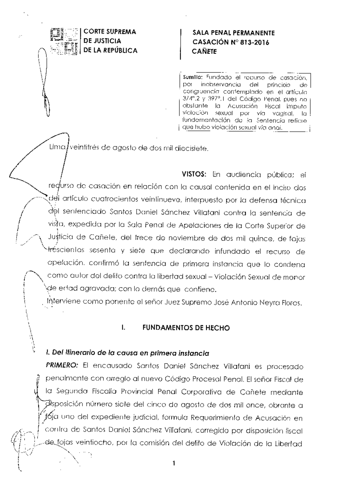 CORTE SUPREMA SALA PENAL PERMANENTE DE JUSTICIA CASACIÓN CAÑETE ...