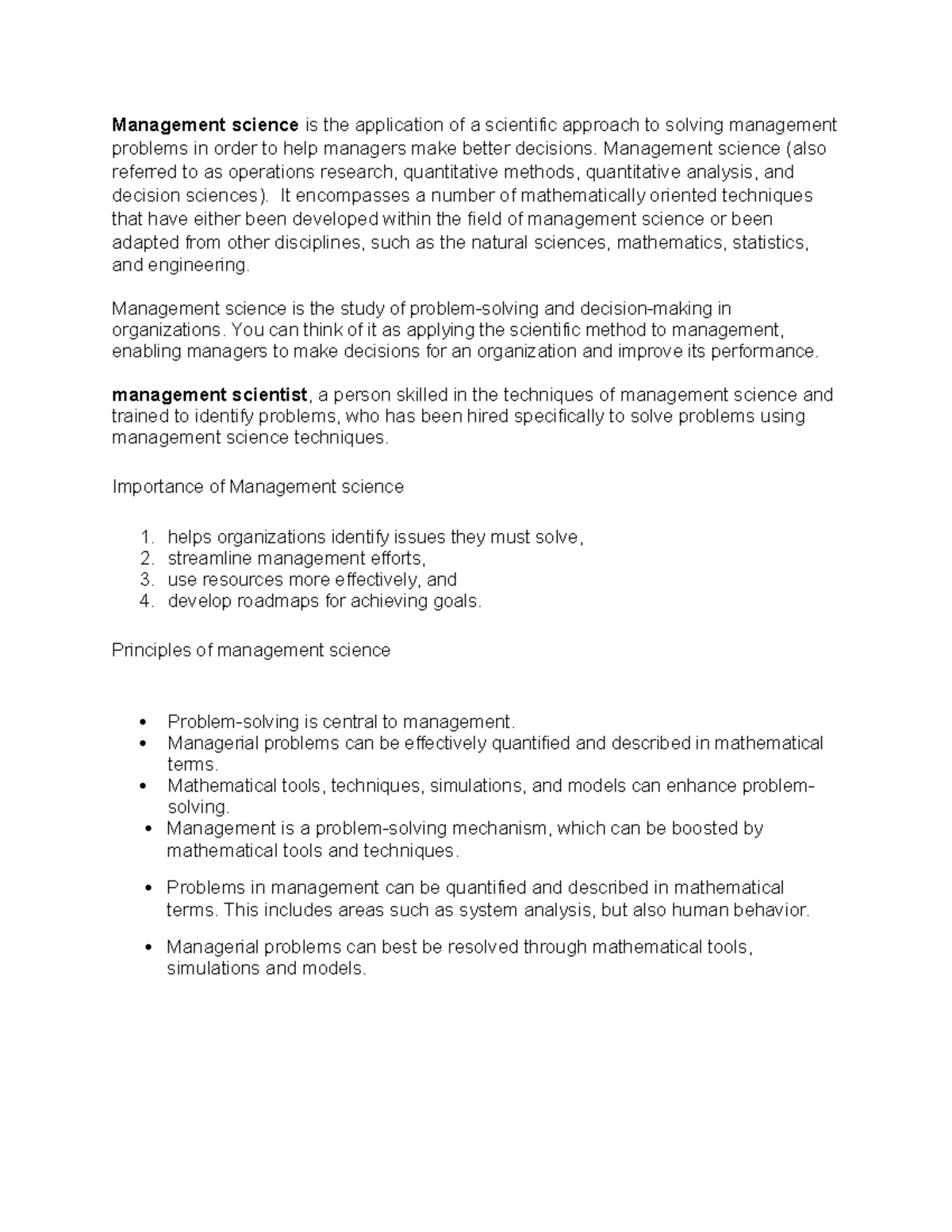 Management Science Lecture Notes: Techniques & Applications Overview ...